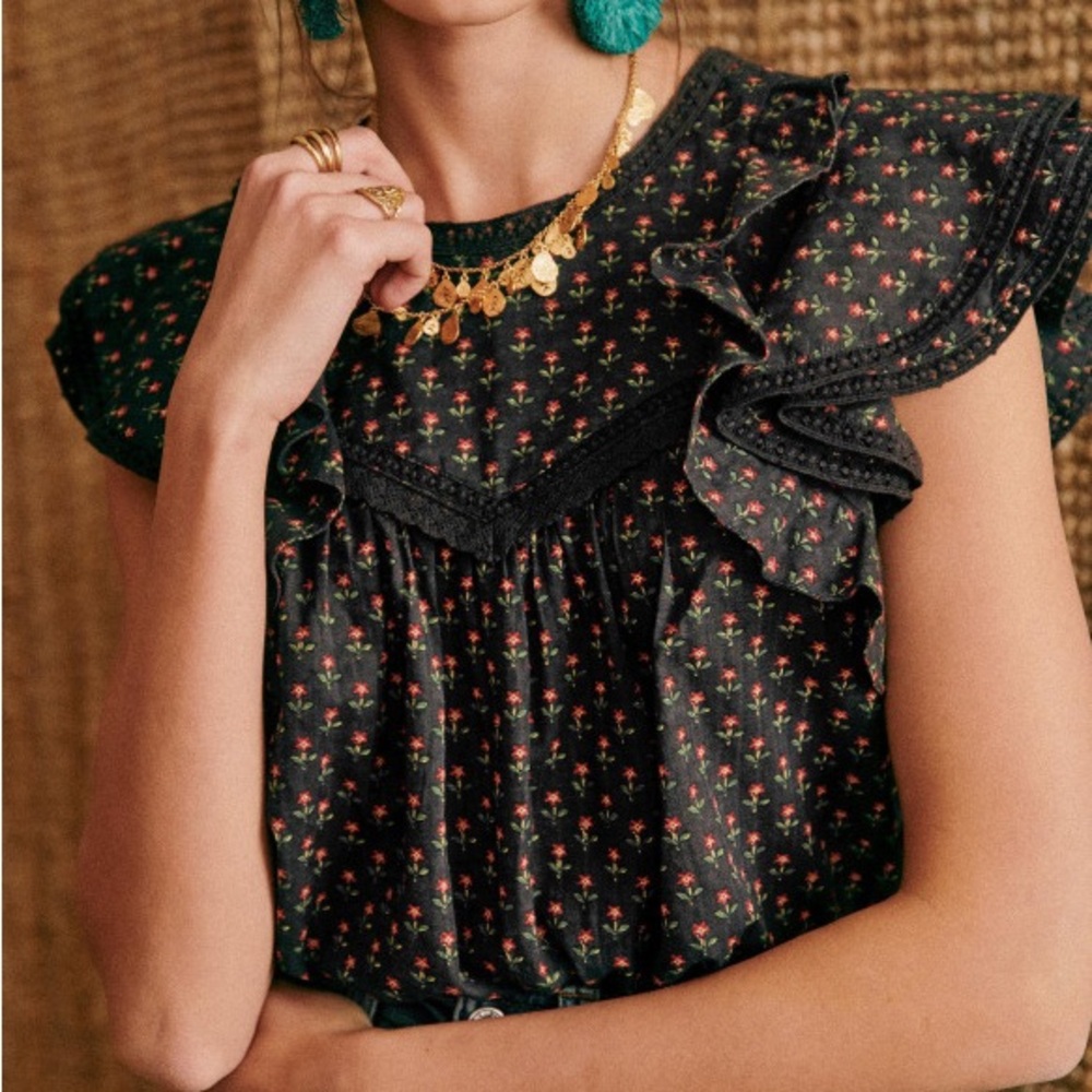 Sezane Florencina Floral Ruffle Blouse